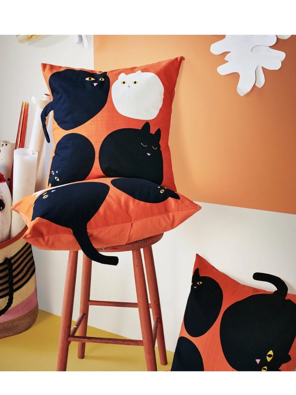 MÄVIN Cat • Orange & Black Geometric Pillow Cover NWT